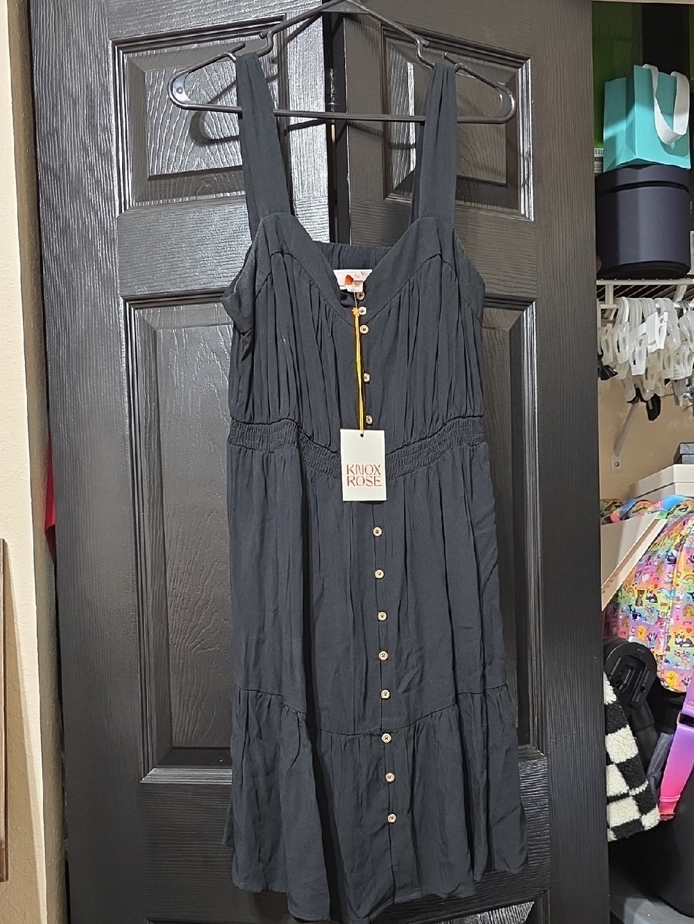Knox Rose Black Button-Front Tiered Midi Dress